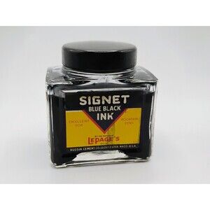 Vintage Russia Cement Co. Signet Blue Black Ink Glass Bottle, Cap 1940's FULL #1